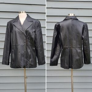 Vintage 90s y2k Black Leather‎ Moto Motorcycle Zip Biker Car Coat Jacket Md